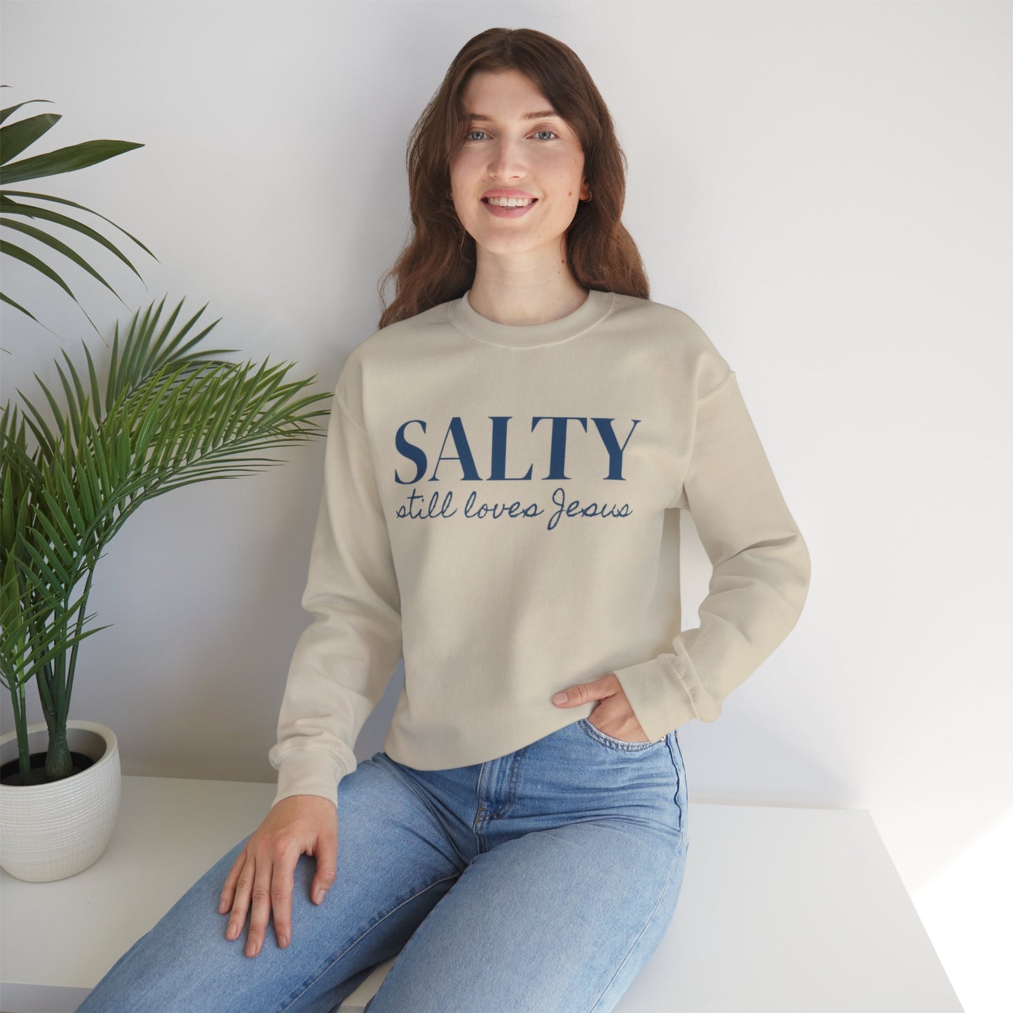Salty still loves Jesus Sweatshirt | Christian Faith Apparel