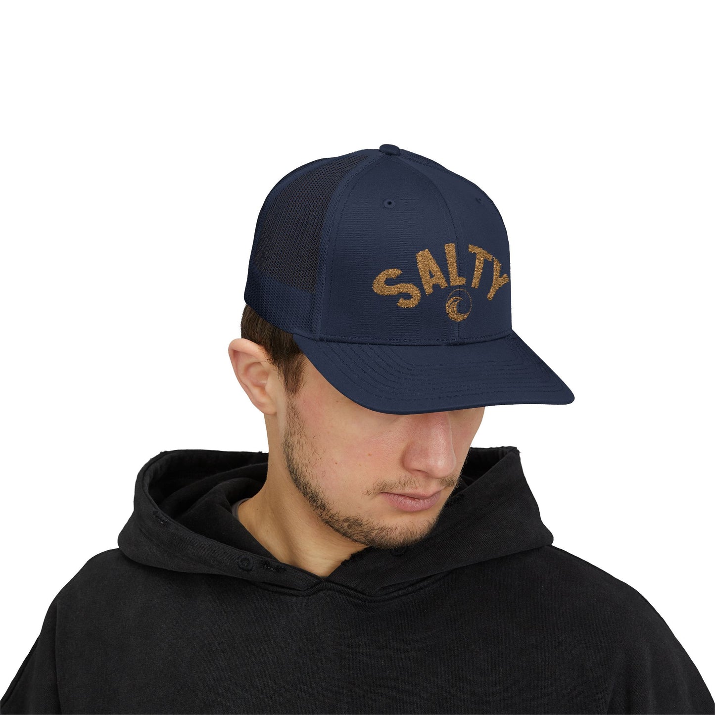 Salty Trucker Hat | 'Old Gold' Text Snapback
