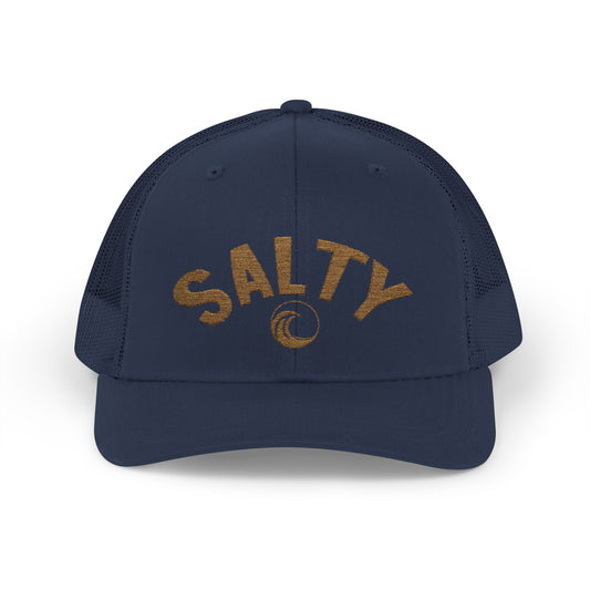 Salty Trucker Hat | 'Old Gold' Text Snapback