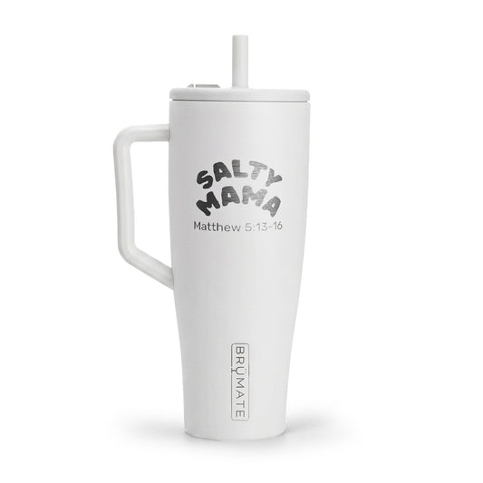Insulated 40oz Tumbler – "Salty Mama" Engraved Travel Mug with Lid & Handle