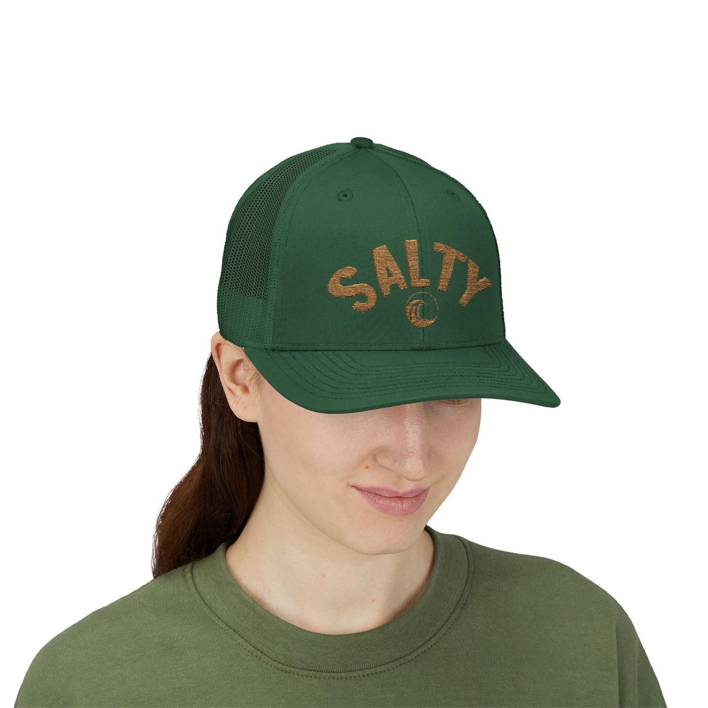 Salty Trucker Hat | 'Old Gold' Text Snapback