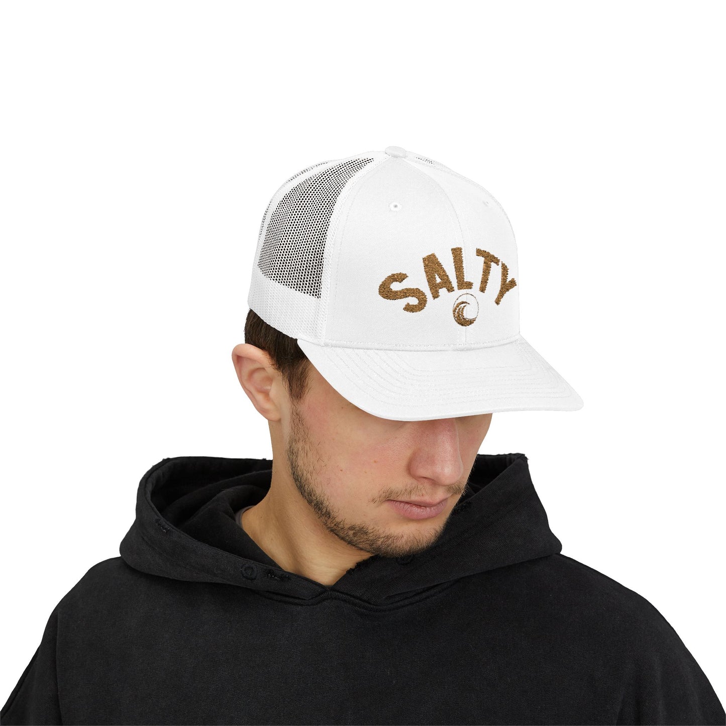 Salty Trucker Hat | 'Old Gold' Text Snapback